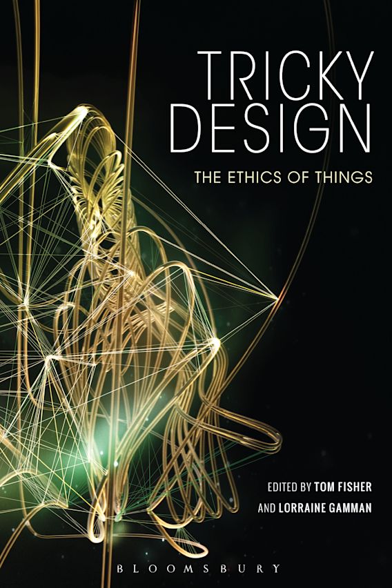 Cover of the book "Tricky Design" with an image of a sculpture made with light and plastic threads.